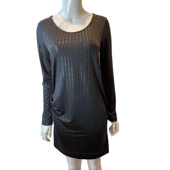 Moonbasa Womens Beaded Stripes Shift Dress 037112170 Side Ruched Black SZ Large - Picture 1 of 7